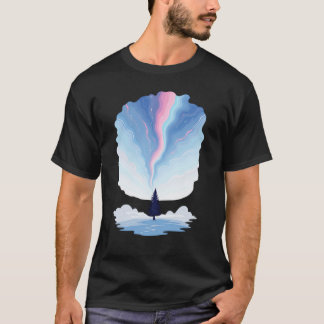 Aurora Borealis Pink Blue Swirl Pine Tree Winter T-Shirt