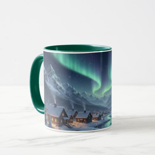 Aurora Borealis Snowy Village Combo Mug (Front Left)