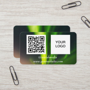 Aurora Borealis Social media QR Code Green Business Card