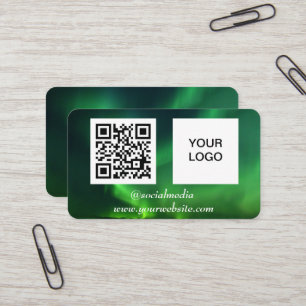 Aurora Borealis Social media QR Code Green Business Card