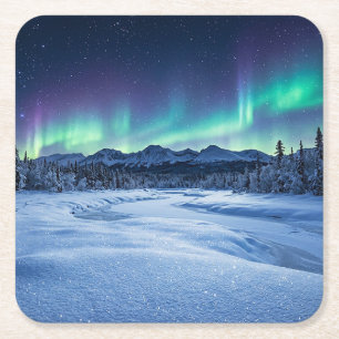 Aurora Borealis Square Paper Coaster