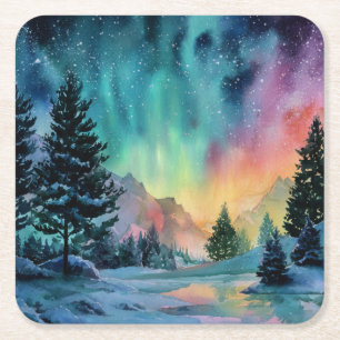 Aurora Borealis Square Paper Coaster
