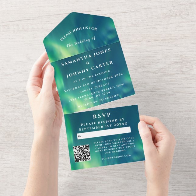 Aurora Borealis Starry Night Stars Sky Wedding  All In One Invitation (Tearaway)