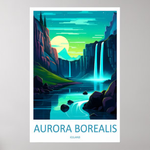 Aurora Borealis Vintage Travel Poster Ski National