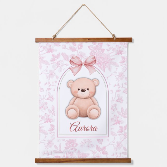Aurora | Custom Pink Teddy Bear Nursery Design  Hanging Tapestry (Front)