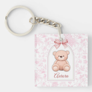 Aurora   Custom Pink Teddy Bear Nursery Design  Key Ring