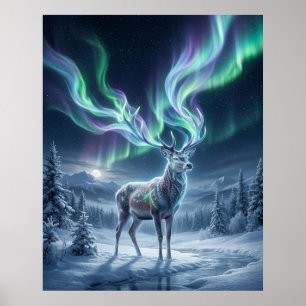 Aurora Deer Northern Lights Poster