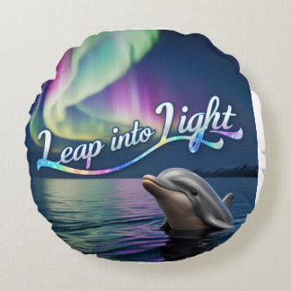  Aurora Dolphin: Leap Into Light Round Cushion