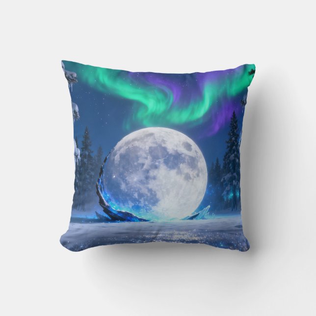 Aurora Full Moon Throw Pillow (Front)