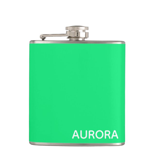 Aurora green colour name hip flask (Front)