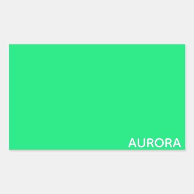 Aurora green colour name rectangular sticker (Front)