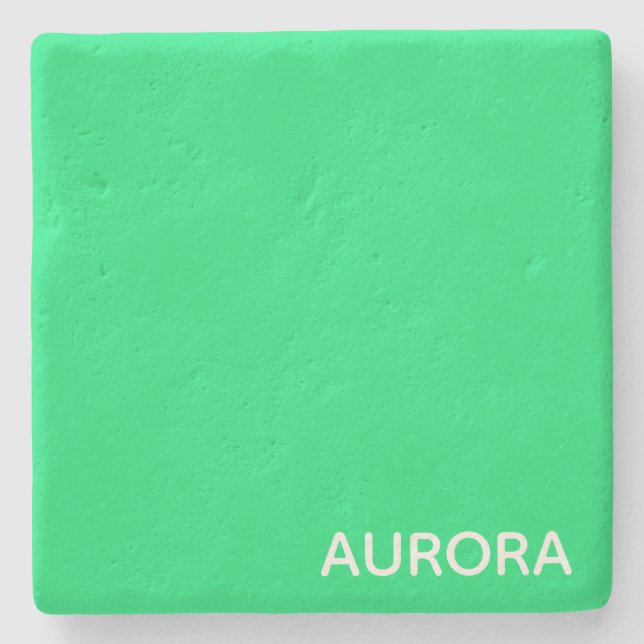 Aurora green colour name stone coaster (Front)