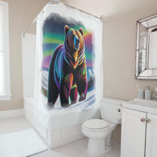Aurora & Grizzly Bear Wildlife Design Shower Curtain