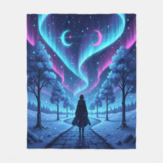 Aurora Heart Silhouette Tree Romantic Night Sky Fleece Blanket
