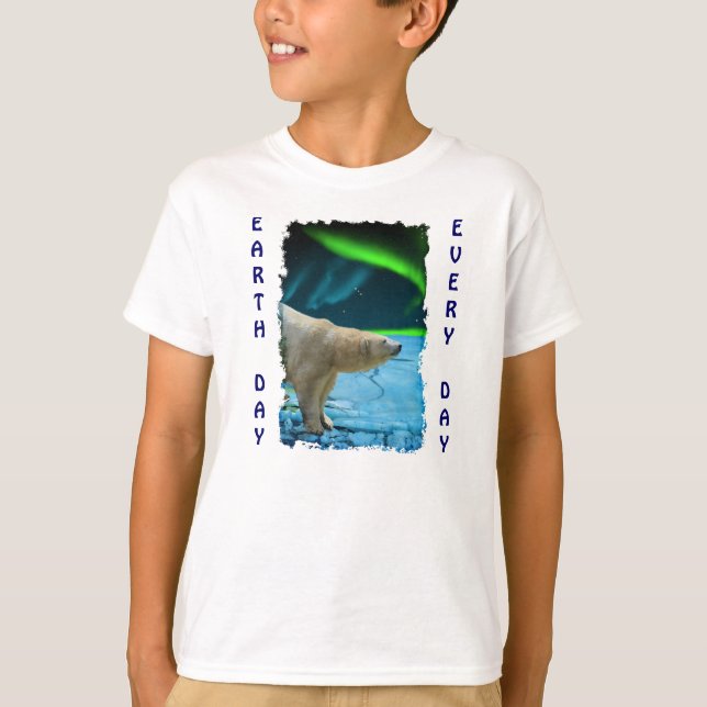 Aurora, Ice & Polar Bear Earth Day Every Day Shirt (Front)