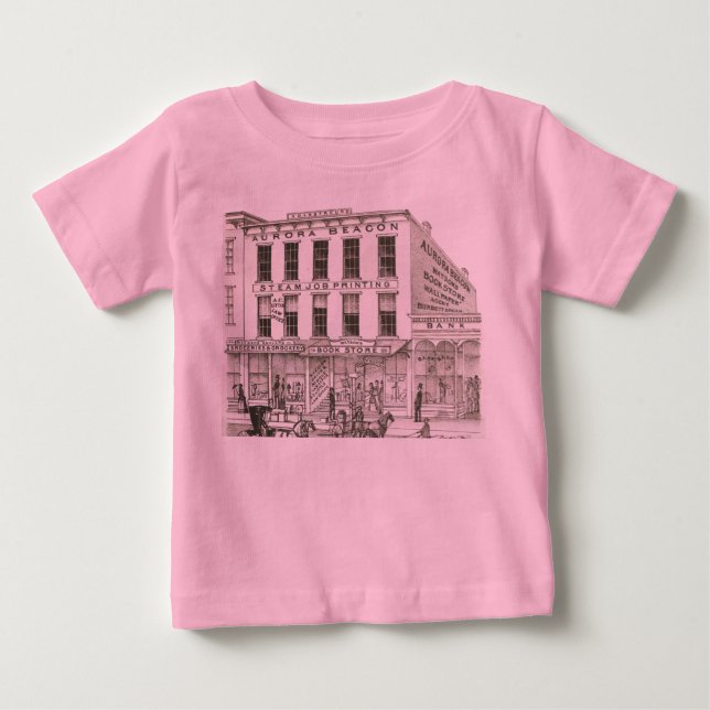 Aurora Illinois Aurora Beacon News 1871 Stone Lith Baby T-Shirt (Front)