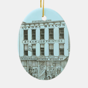 Aurora Illinois Aurora Beacon News 1871 Stone Lith Ceramic Tree Decoration