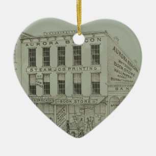 Aurora Illinois Aurora Beacon News 1871 Stone Lith Ceramic Tree Decoration