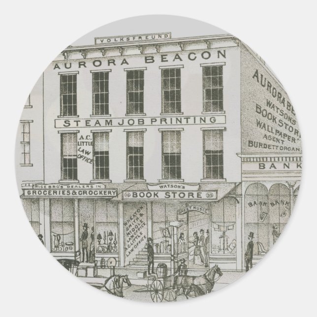 Aurora Illinois Aurora Beacon News 1871 Stone Lith Classic Round Sticker (Front)