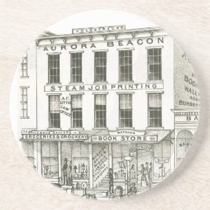 Aurora Illinois Aurora Beacon News 1871 Stone Lith Coaster