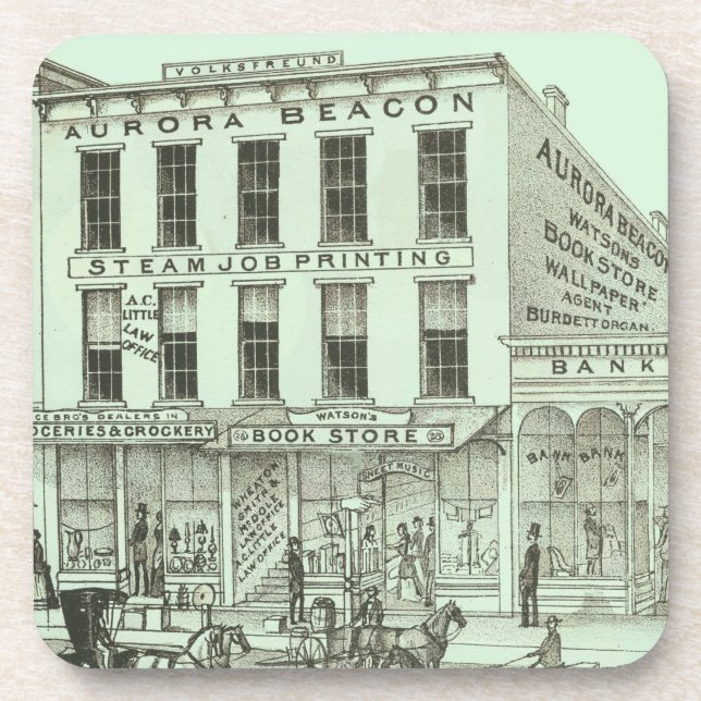 Aurora Illinois Aurora Beacon News 1871 Stone Lith Coaster (Front)