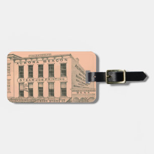 Aurora Illinois Aurora Beacon News 1871 Stone Lith Luggage Tag