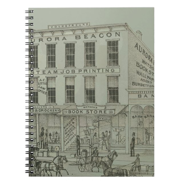 Aurora Illinois Aurora Beacon News 1871 Stone Lith Notebook (Front)