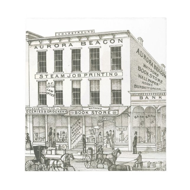 Aurora Illinois Aurora Beacon News 1871 Stone Lith Notepad (Front)