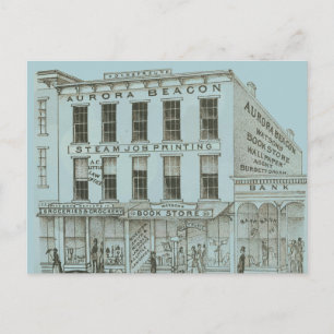 Aurora Illinois Aurora Beacon News 1871 Stone Lith Postcard