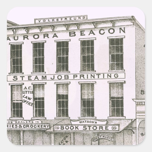 Aurora Illinois Aurora Beacon News 1871 Stone Lith Square Sticker (Front)