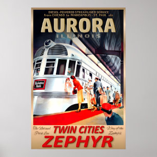 Aurora Illinois Twin Cities Zephyr Burlington Poster