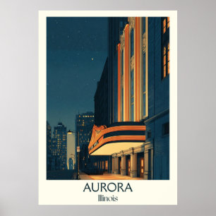 Aurora Illinois Vintage City Skyline Travel Art Poster