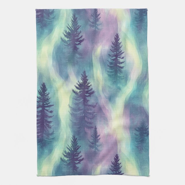 Aurora Landscape Forest Pattern Tea Towel (Vertical)