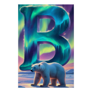 Aurora Letter B Poster   Northern Lights Art Print