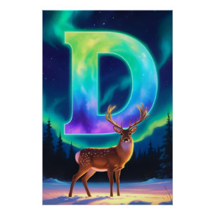 Aurora Letter D Poster Northern Lights Art Print