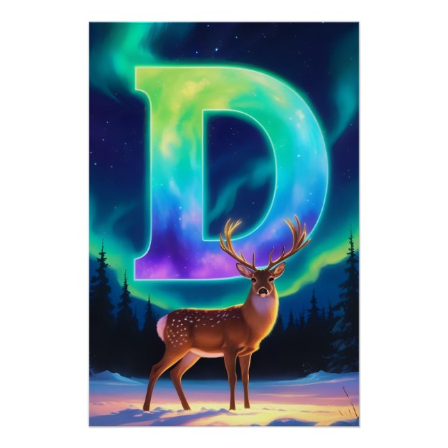 Aurora Letter D Poster | Northern Lights Art Print (Front)
