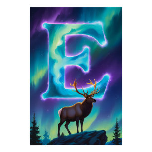 Aurora Letter E Poster   Northern Lights Art Print