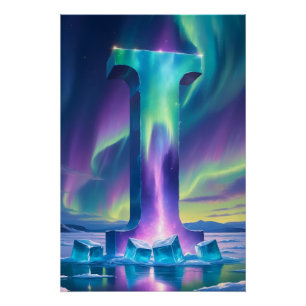 Aurora Letter I Poster Northern Lights Art Print