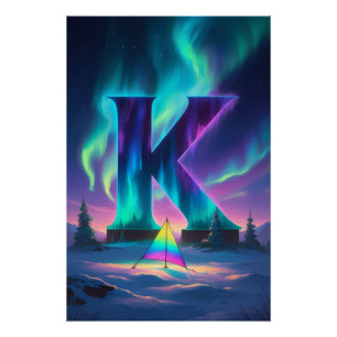 Aurora Letter K Poster Northern Lights Art