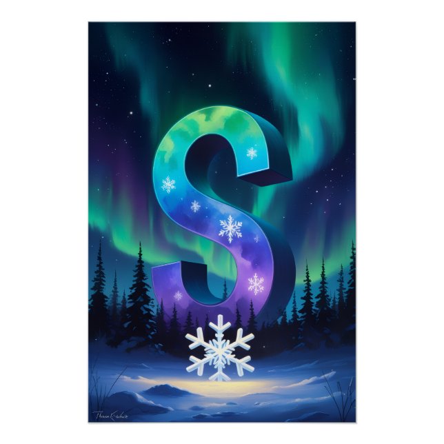 Aurora Letter S Poster | Northern Lights Art (Front)