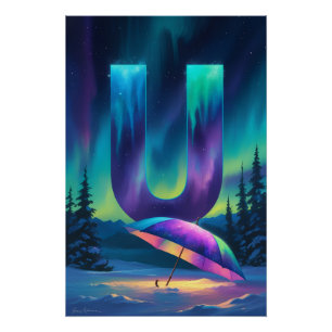 Aurora Letter U Poster Northern Lights Art