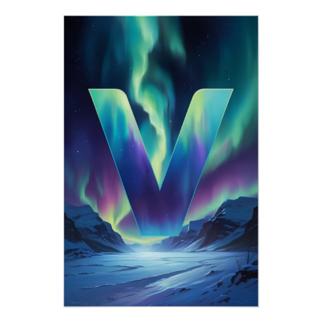 Aurora Letter V Poster | Northern Lights Art (Front)
