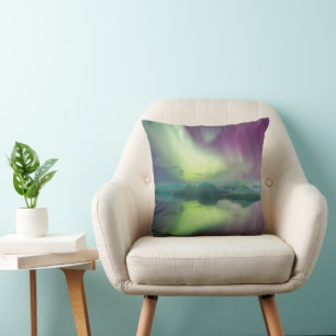 Aurora Lights in Lagoon Jokulsarlon, Iceland Cushion