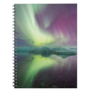 Aurora Lights in Lagoon Jokulsarlon, Iceland Notebook