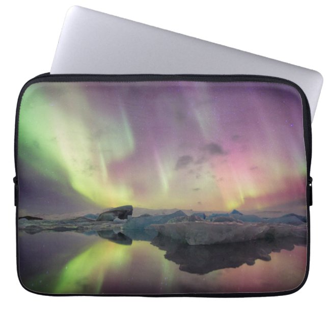 Aurora Lights Reflect in Lagoon Laptop Sleeve (Front)