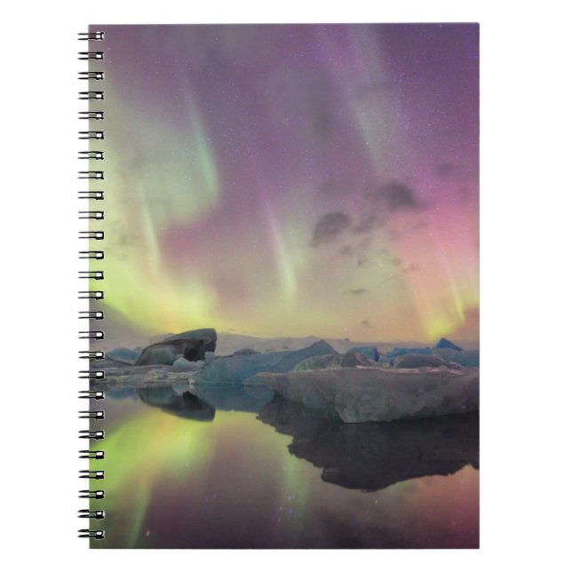 Aurora Lights Reflect in Lagoon Notebook (Front)
