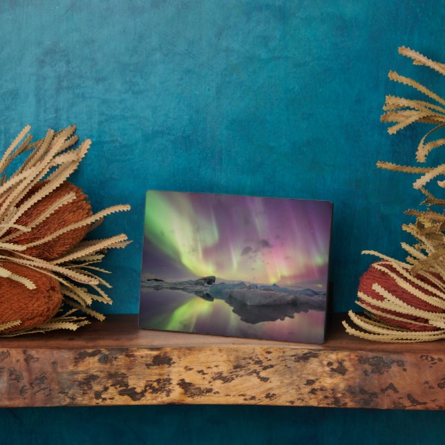 Aurora Lights Reflect in Lagoon Plaque (Side)