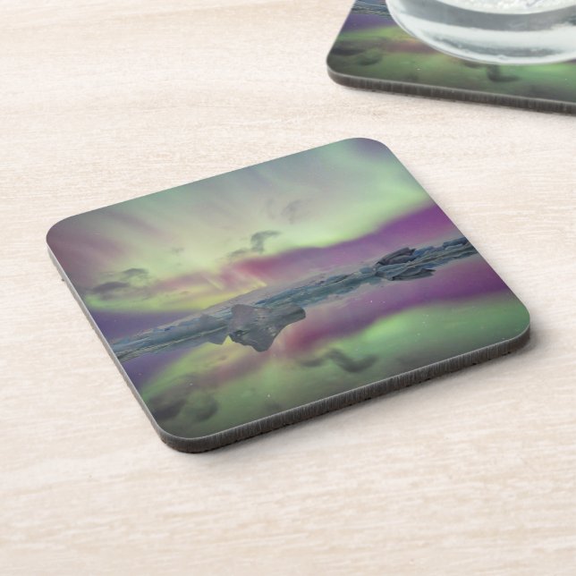 Aurora Lights Reflect Lagoon | Iceland Coaster (Left Side)