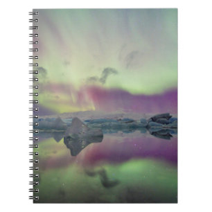 Aurora Lights Reflect Lagoon   Iceland Notebook