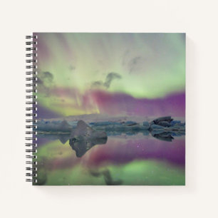 Aurora Lights Reflect Lagoon   Iceland Notebook